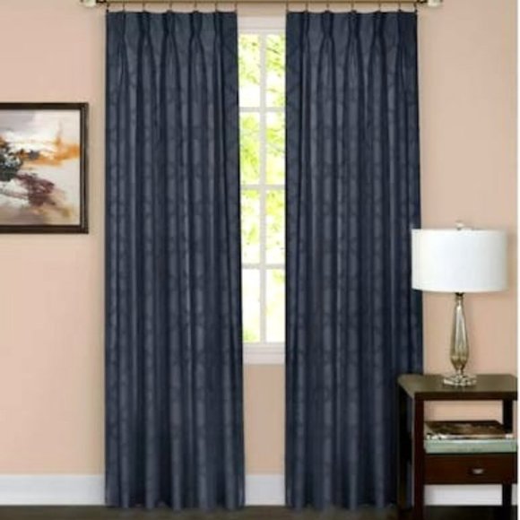 Curtainworks Marquee Seda Sintética Pinch Pleat Cortina Panel, Teal (Slate Blue), 30 By 95